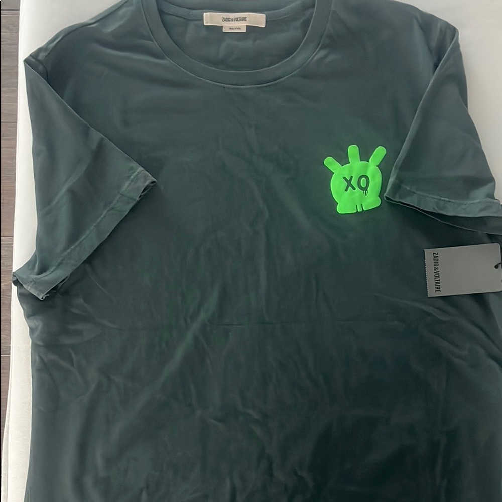 NEW Zadig & Voltaire Green Short Sleeve Tee with Graphic Stockly T-shirt